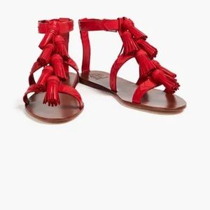 Tory Burch weaver tassel sandals red 8M never been worn